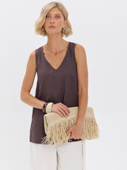 Удлиненный топ из льна с V-вырезом