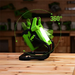 LED-прожектор Greenworks G40WLH с гибридным питанием, 40V / 220V, 1000/2000 лм, крюк для подвеса, крепление на стену, кабель 30 см (3503907)
