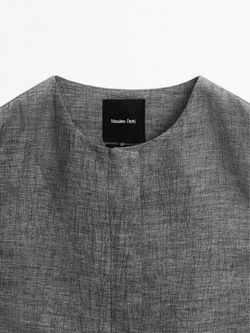 Massimo Dutti Короткий жилет из смесового льна, антрацитово-серый