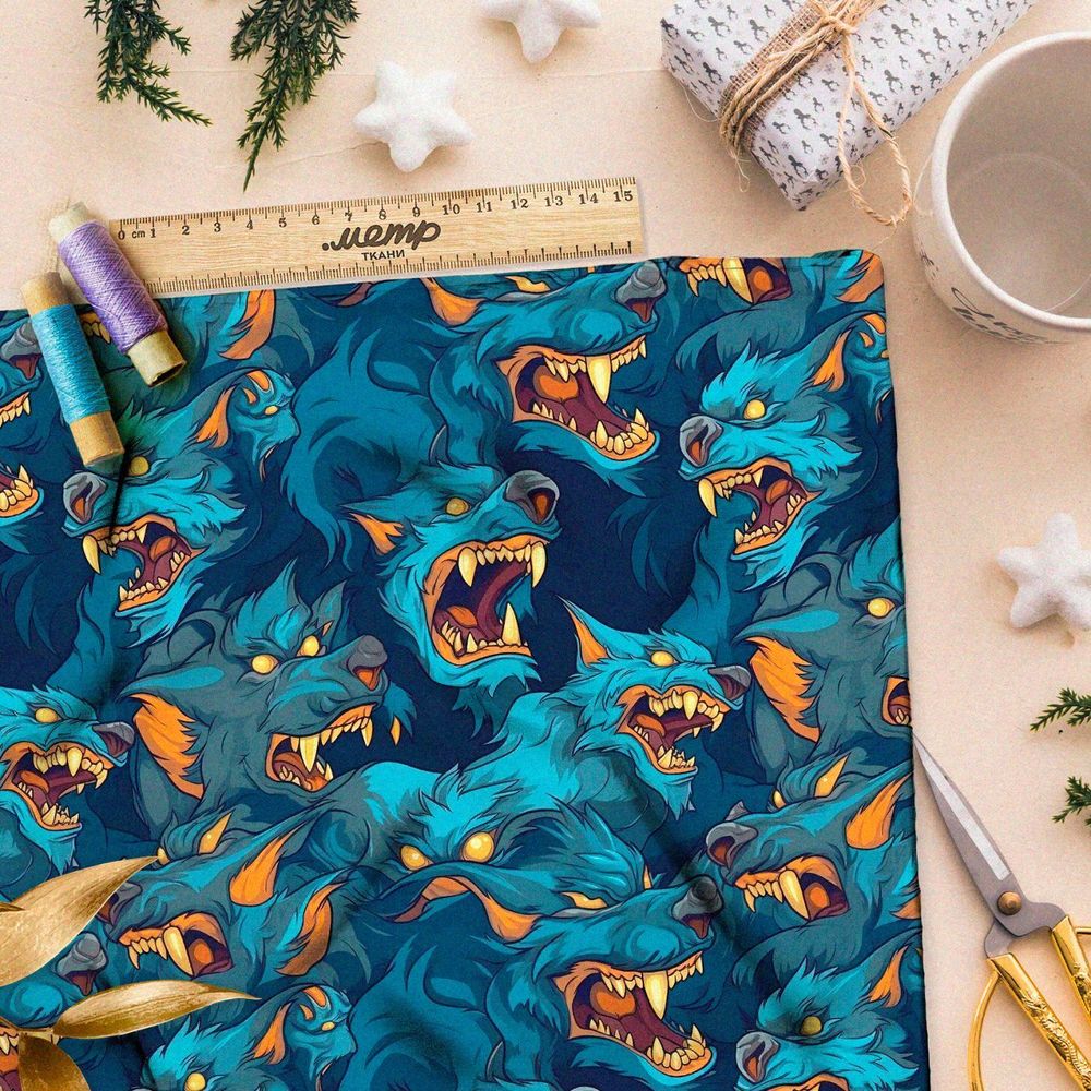 Ткань премиум флис ночные волки