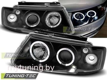 Передние фары VW Passat B5 angel eyes black