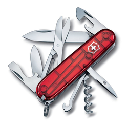 Качественный маленький брендовый фирменный швейцарский складной перочинный нож 91 мм полупрозрачный красный 14 функций Victorinox Climber VC- 1.3703.T