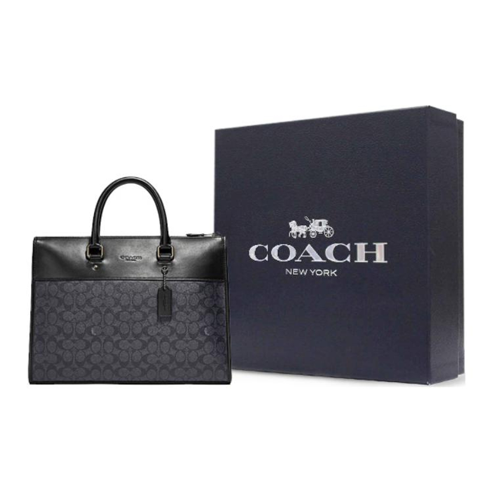 COACH Canvas With Leather Briefcase, Shoulder Bag, Crossbody Bag, Handbag Large Men"s Charcoal Black