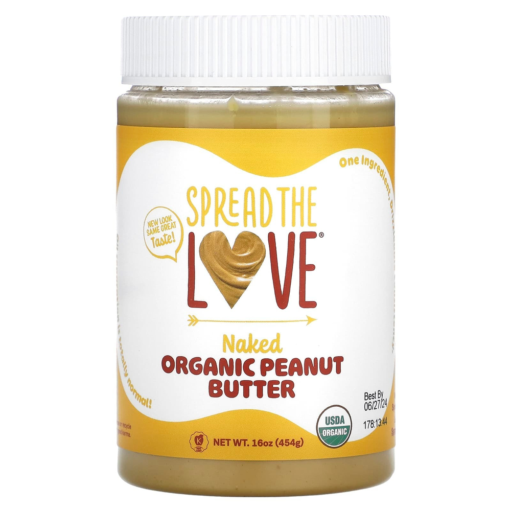Spread The Love, Органическое арахисовое масло, без добавок, 454 г (16 унций)