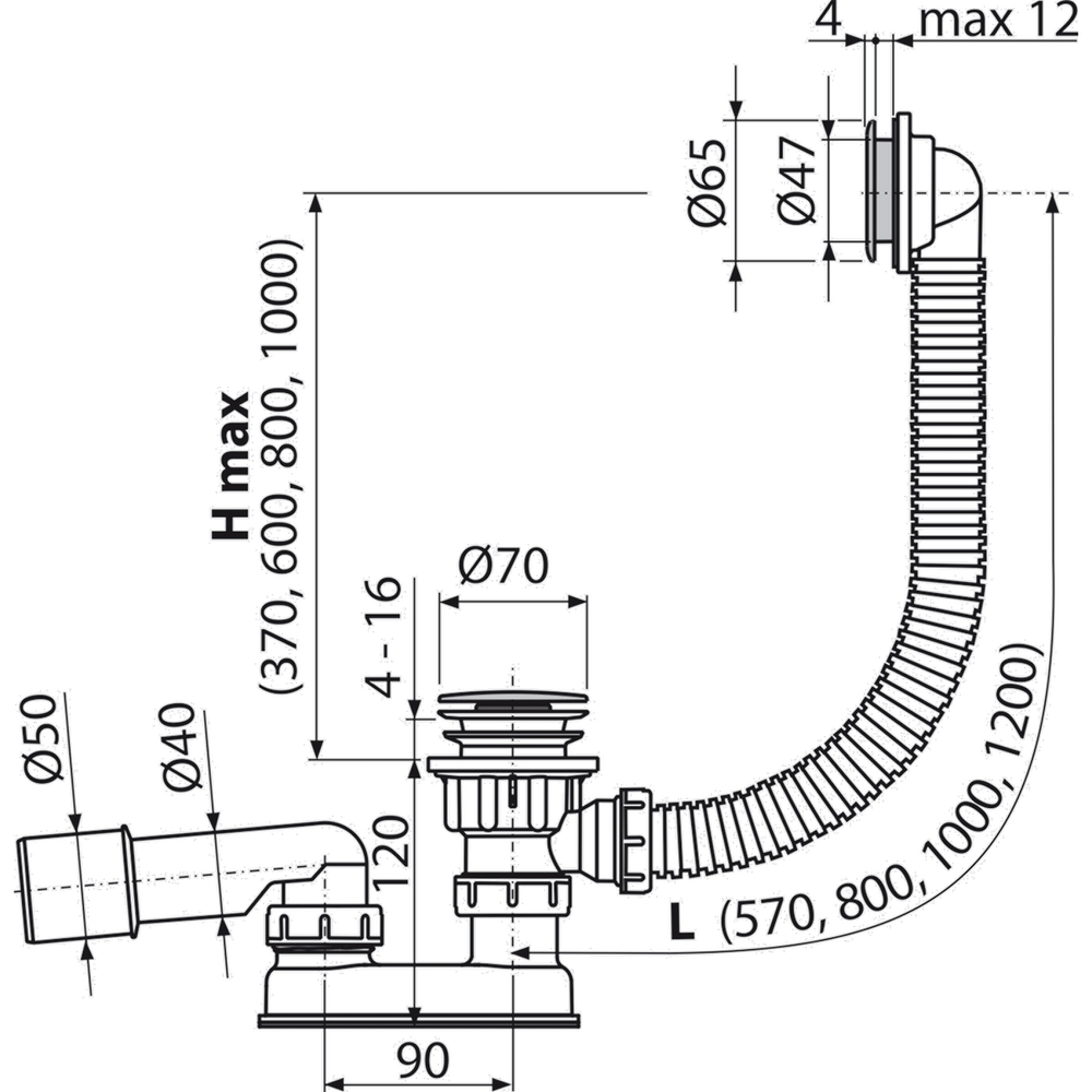 Обвязка для ванны 57 см click/clack хромирован.пластик A505CRM/AG210132160 Alcadrain
