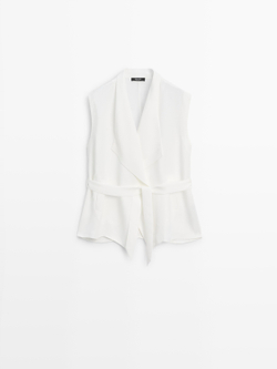 Massimo Dutti Жилет из крепа, желтовато-белый