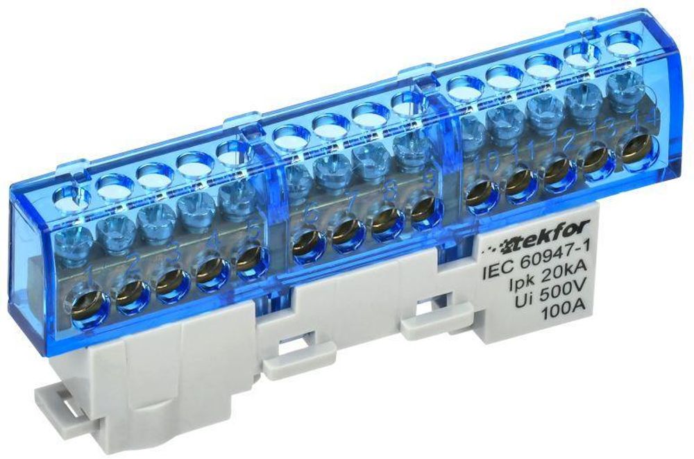 Шина TEKFOR N &quot;ноль&quot; неизол. на универс. держ. 6х9-14-С IEK TF-NN10-14-DL-K07