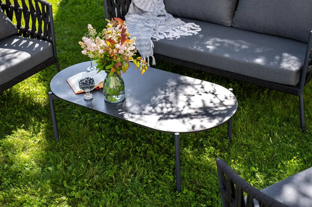 "Диего" лаунж-зона 4-местная плетеная из роупа (веревки), каркас алюминиевый темно-серый, роуп темно-серый