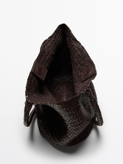 Massimo Dutti Большая плетеная сумка-шопер из кожи наппа, коричневый