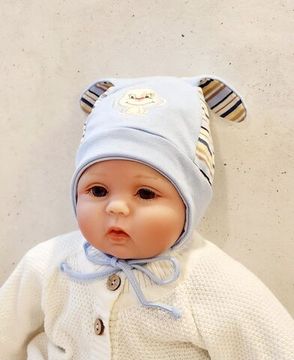 Шапочка хлопок с ушками, Собачка , голубая 44