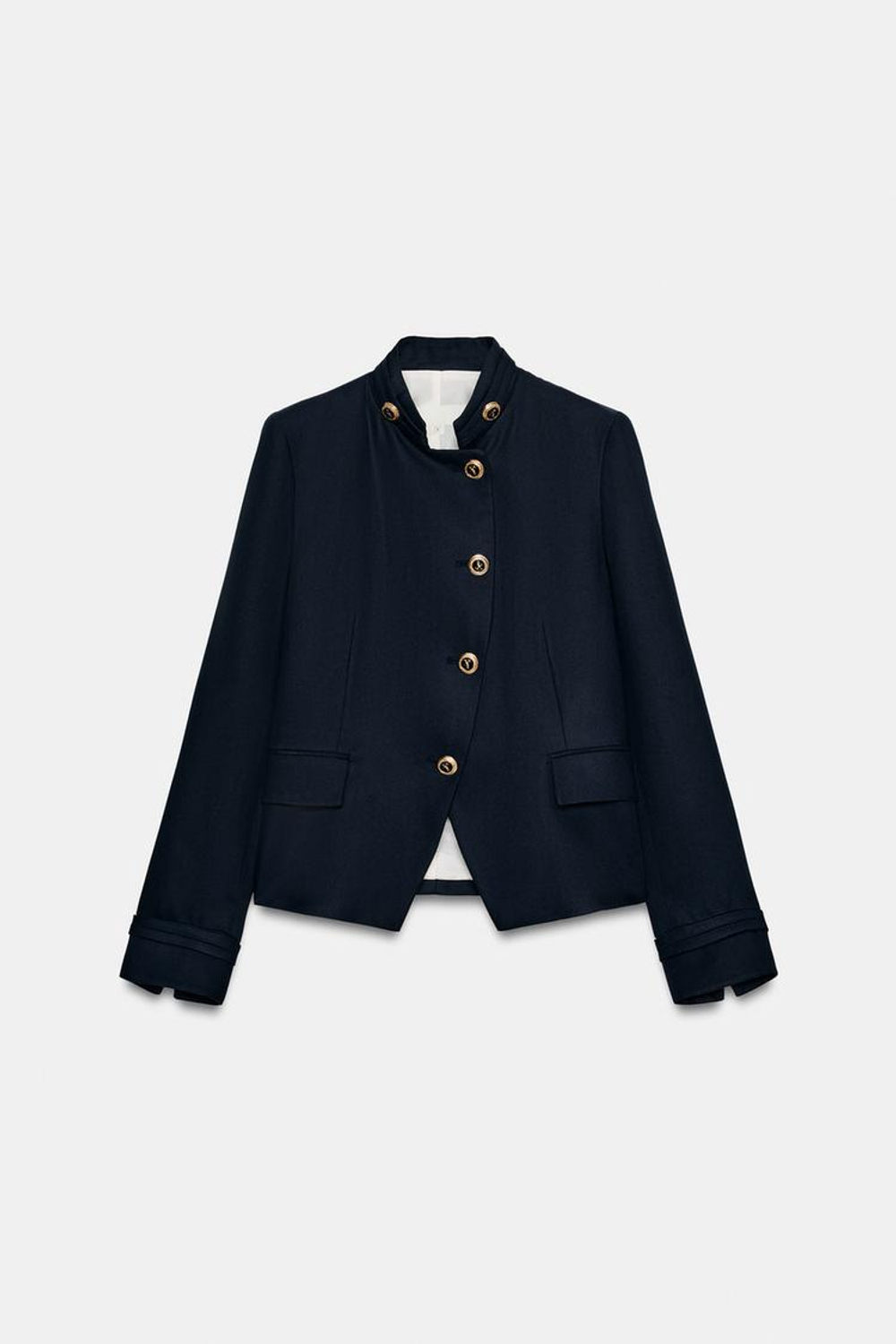 ZARA ПРИТАЛЕННЫЙ БЛЕЙЗЕР С ЗОЛОТИСТЫМИ ПУГОВИЦАМИ, МОРСКОЙ СИНИЙ