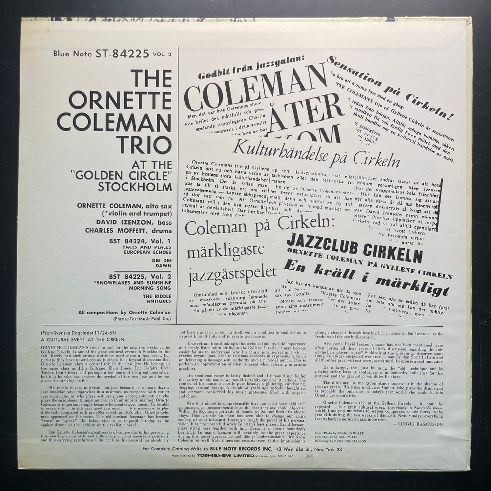 The Ornette Coleman Trio ‎– At The "Golden Circle" Stockholm - Volume Two (Япония 1984г.)