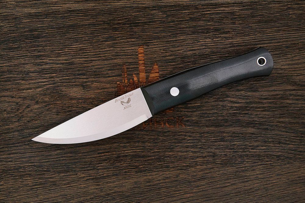 Нож туристический Beaver knife Bird&Trout XXXL, клинок 112мм, сталь PGK, рукоять микарта чёрная-Б