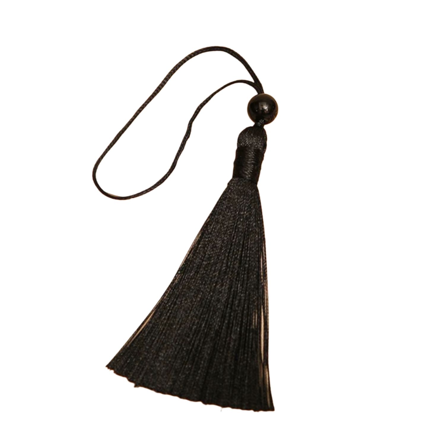 Декоративная кисточка , с бусиной , 8см (размер до подвеса), цвет черный
