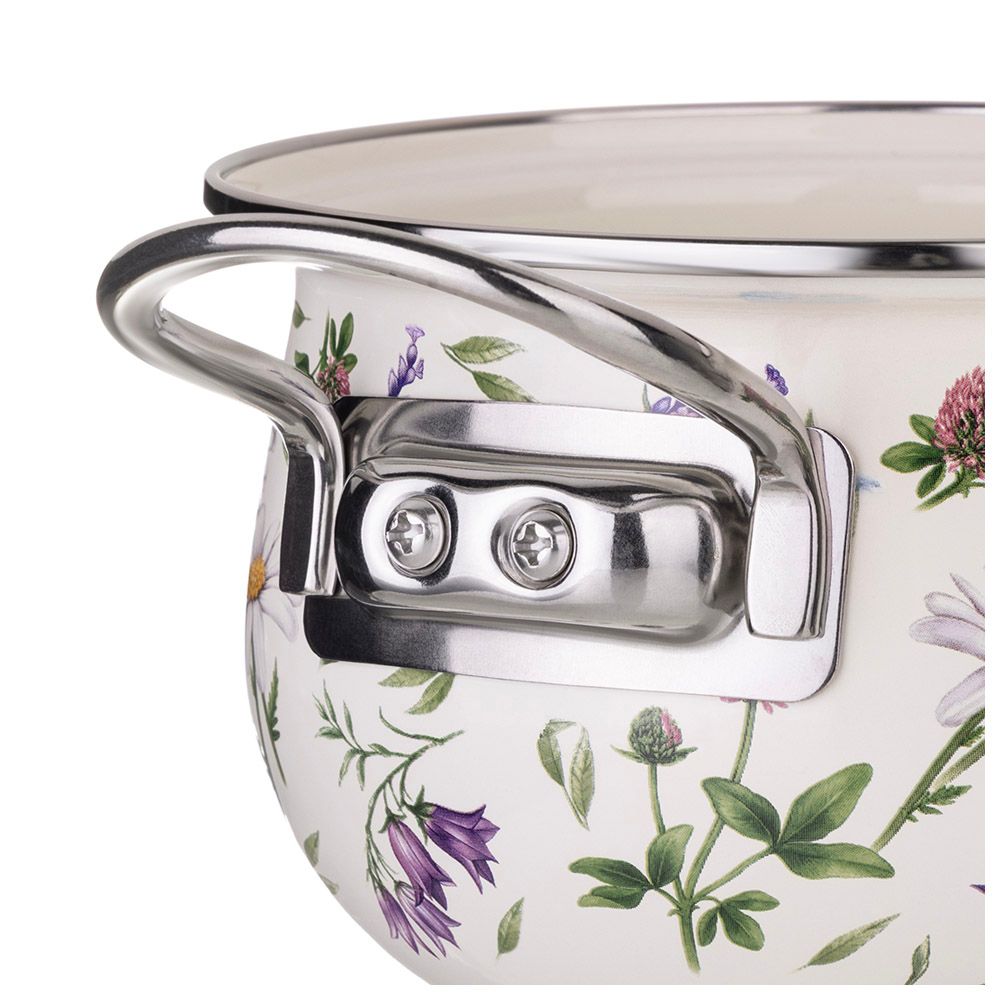 КАСТРЮЛЯ AGNESS ЭМАЛИРОВАННАЯ СО СТЕКЛЯННОЙ КРЫШКОЙ СЕРИЯ "FLOWER STORY", 2,8 Л ДИА. 20СМ