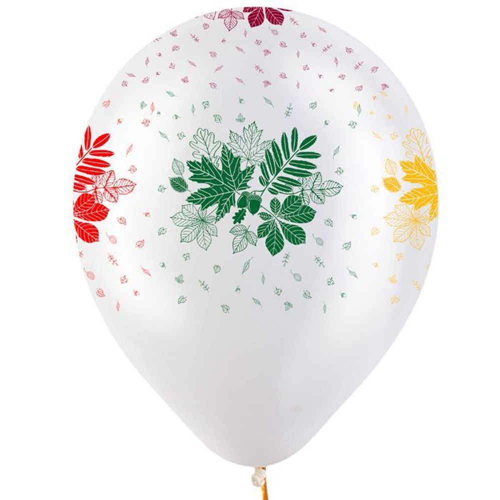 Шар (12"/30 см) Осенние листья Разноцветные, Прозрачный Кристал 5 ст. 25 шт.