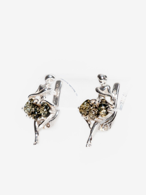 Серьги с цельным зеленым янтарем "Балерина"