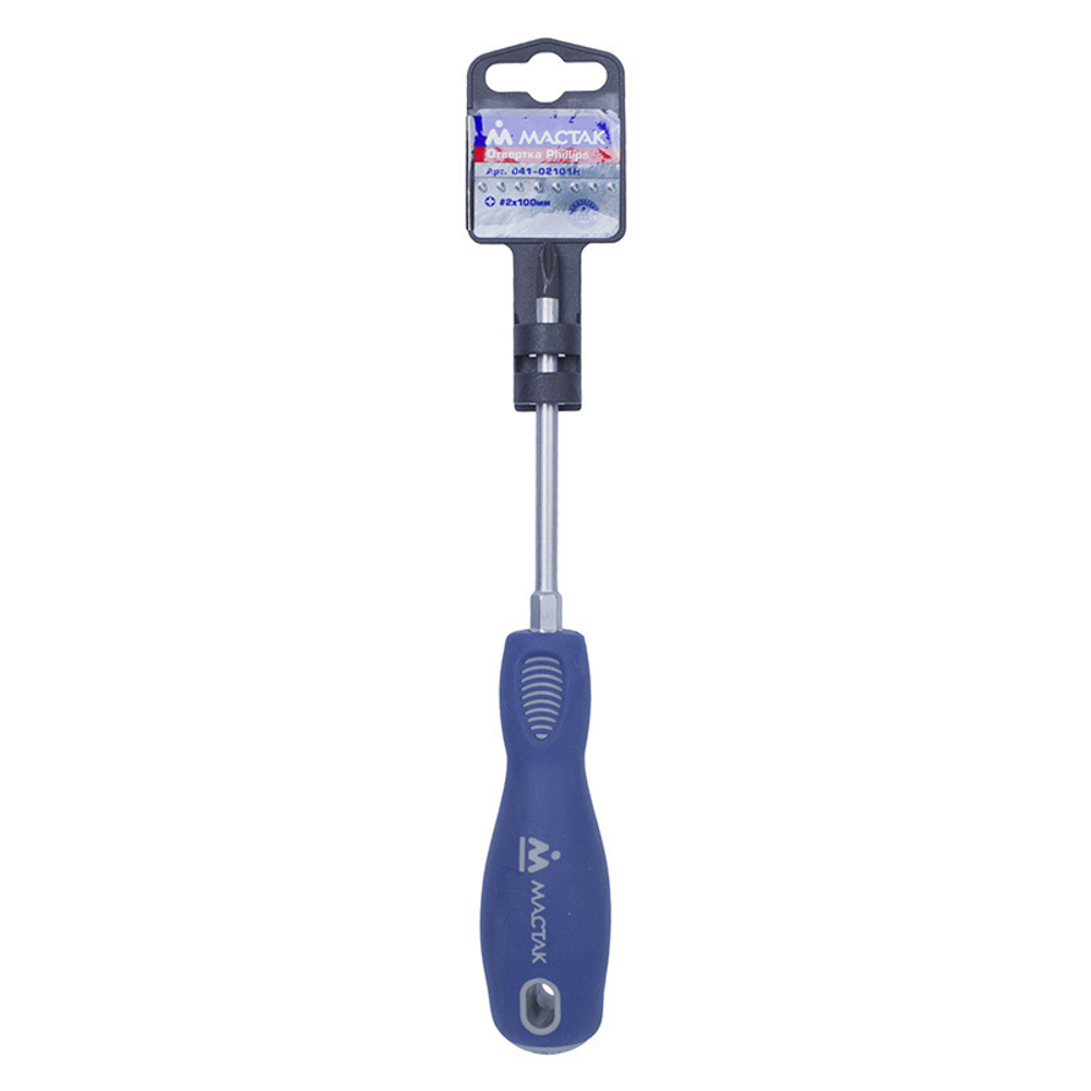 МАСТАК (041-02101H) Отвертка крестовая Phillips PH2 x 100 мм, с усиленным основанием