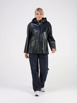 Кожаная куртка демисезонная с капюшоном оверсайз
