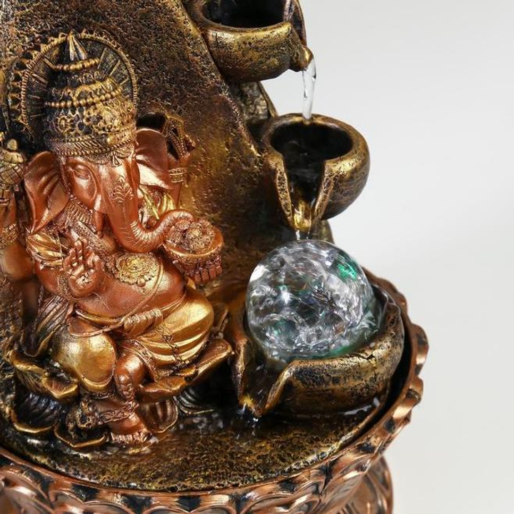 Фонтан настольный от сети, подсветка "Ганеша у скалы" 28 х 20 х 20 см