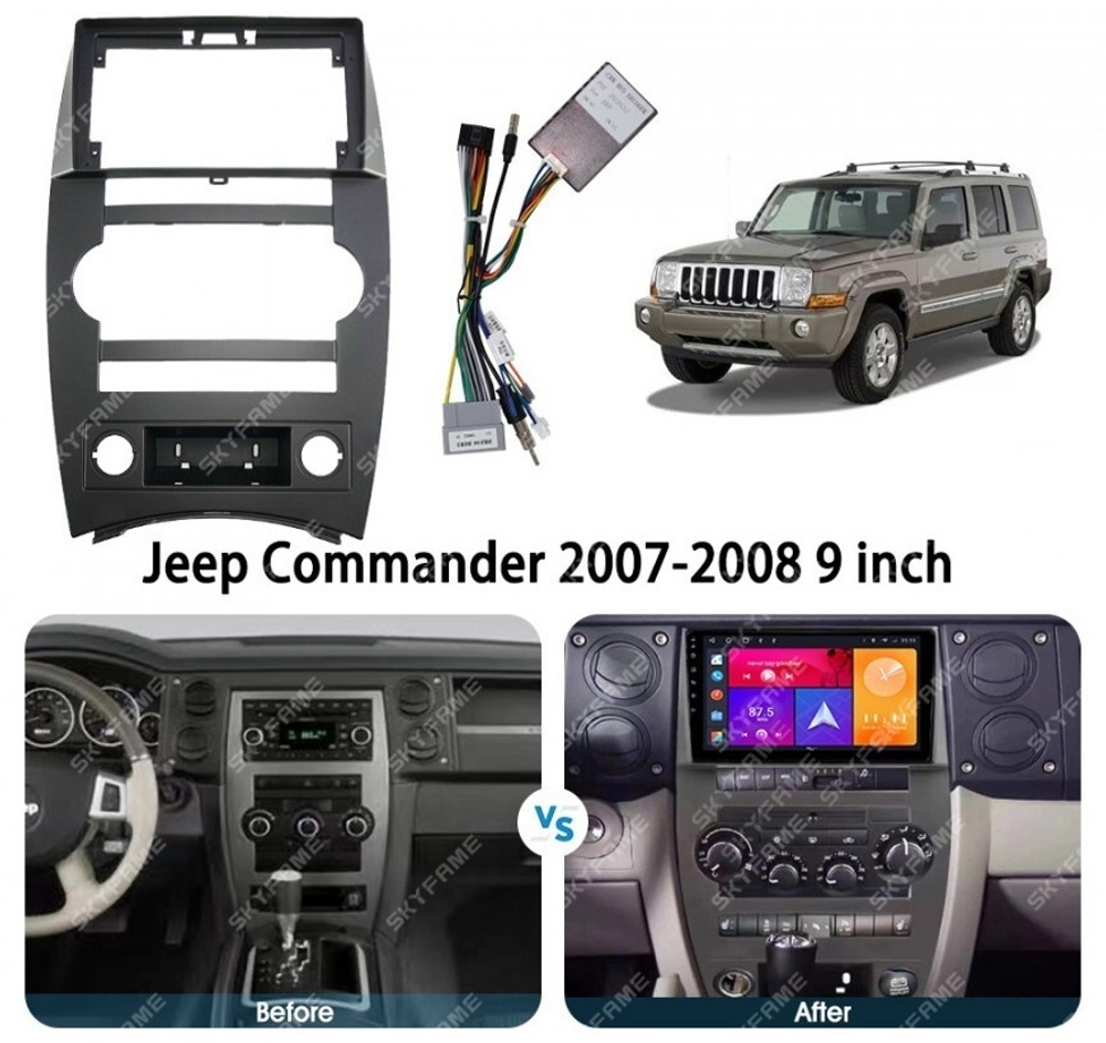 Магнитола для Jeep Commander 2005-2010 - Parafar PF198LUX1RN2K на Android 13, QLED+2K, ТОП процессор, 4Гб+32Гб, CarPlay, 4G SIM-слот