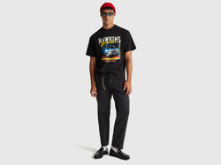 Benetton Футболка классического кроя из 100% хлопка с принтом Stranger Things, черный