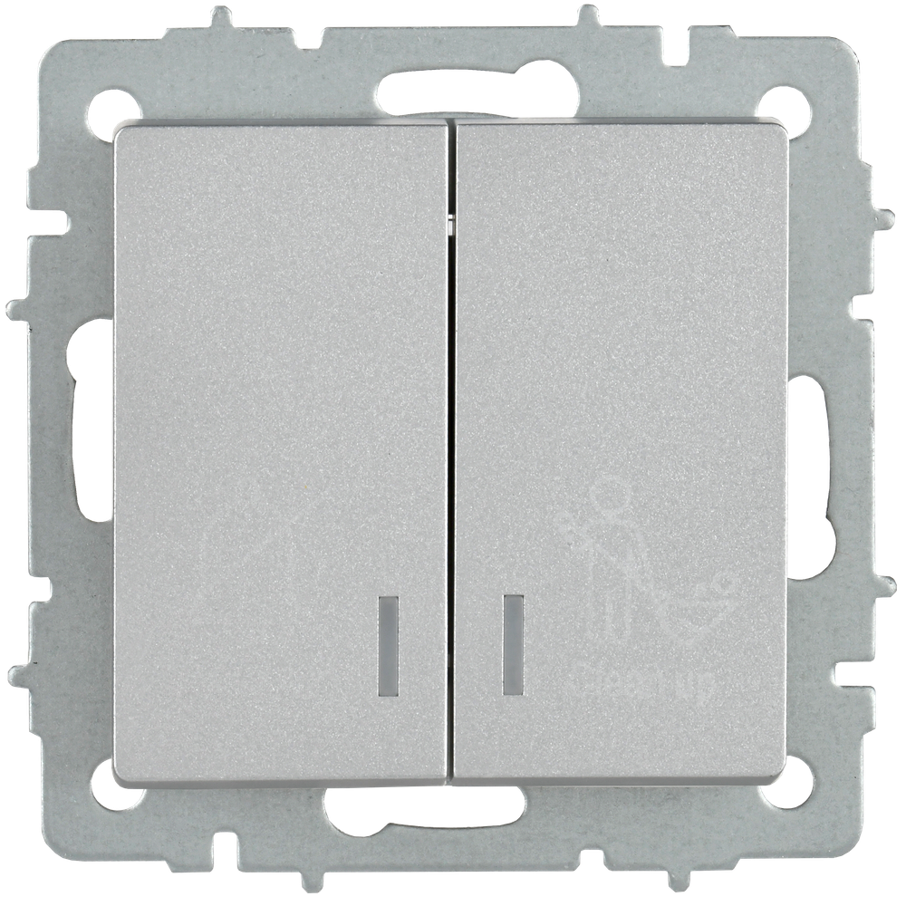 BRITE Выключатель 2-клавишный с индикацией для отелей 10А ВС10-2-9-БрА алюминий IEK