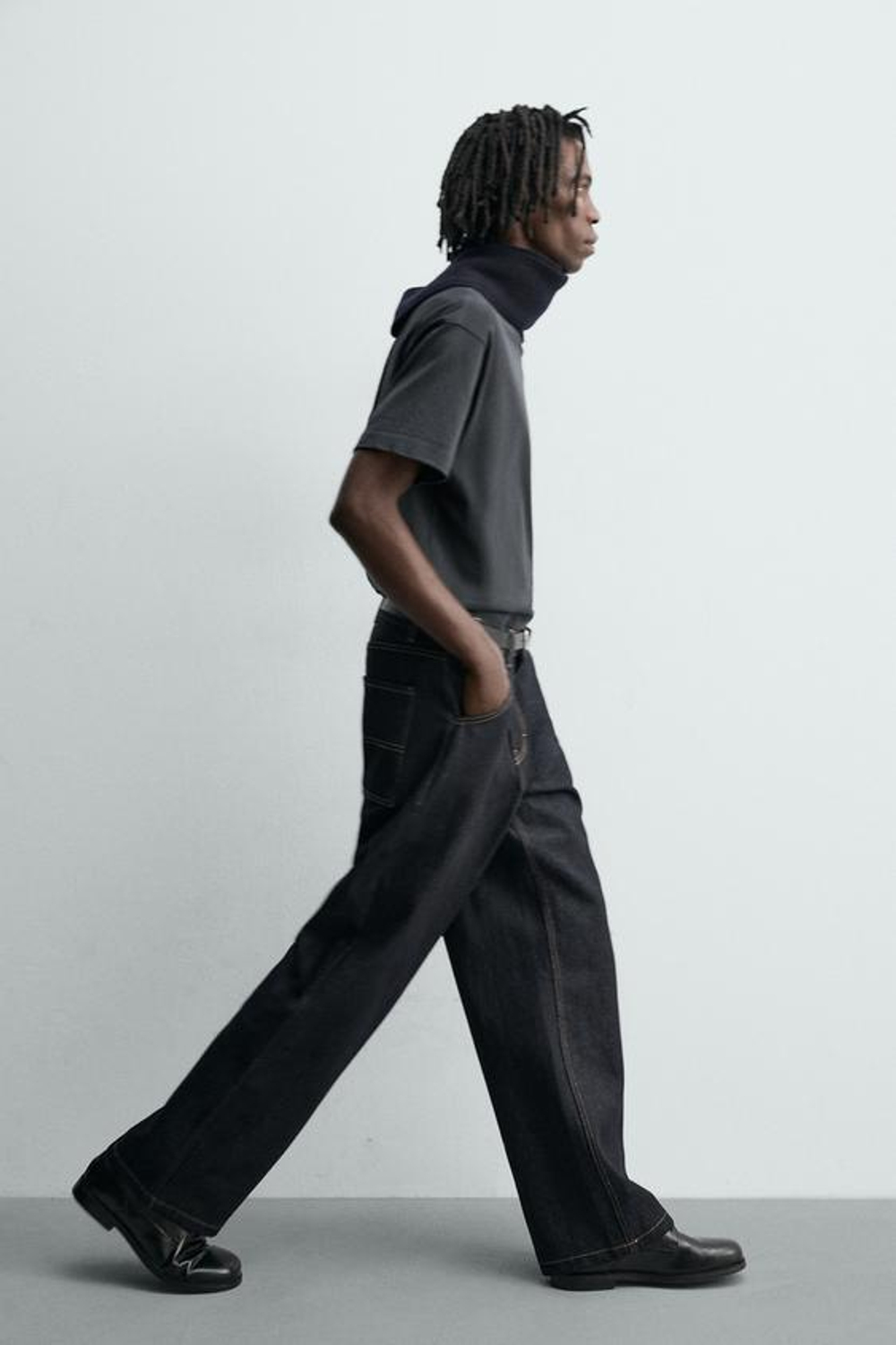 ZARA ДЖИНСЫ CARPINTERO BAGGY FIT С ДЕКОРАТИВНОЙ СТРОЧКОЙ, СИНИЙ