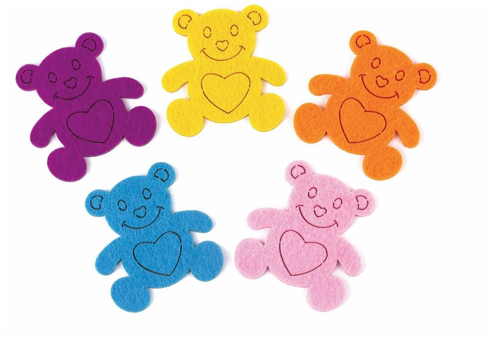 Наклейки из фетра "Мишки", 5 шт., ассорти, яркие цвета, ОСТРОВ СОКРОВИЩ, 661487