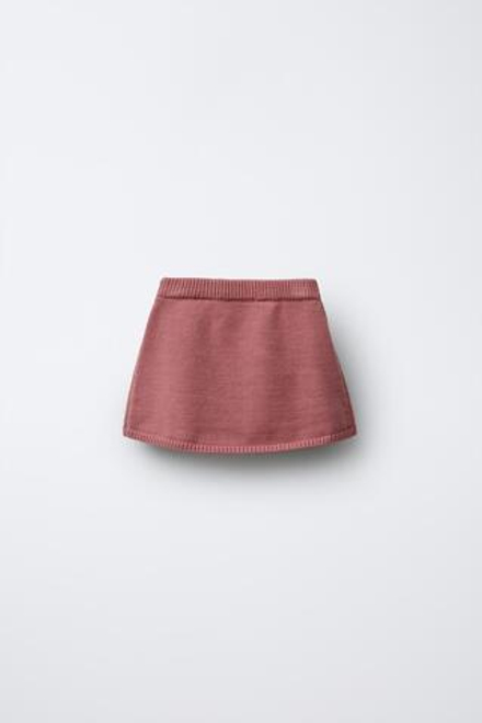 ZARA ТРИКОТАЖНАЯ ЮБКА С ВЫШИТЫМИ ЦВЕТАМИ, МЯГКИЙ РОЗОВЫЙ