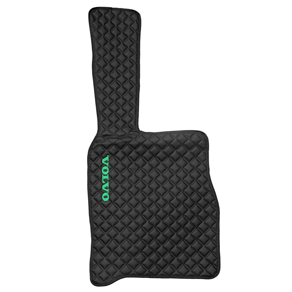 Ковры VOLVO FM до 2008 года (экокожа, черный, черный кант, зеленая вышивка)