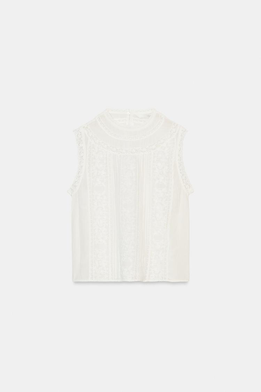 ZARA ТОП С ВЫШИВКОЙ БЕЗ РУКАВОВ — ZW COLLECTION, ЭКРЮ