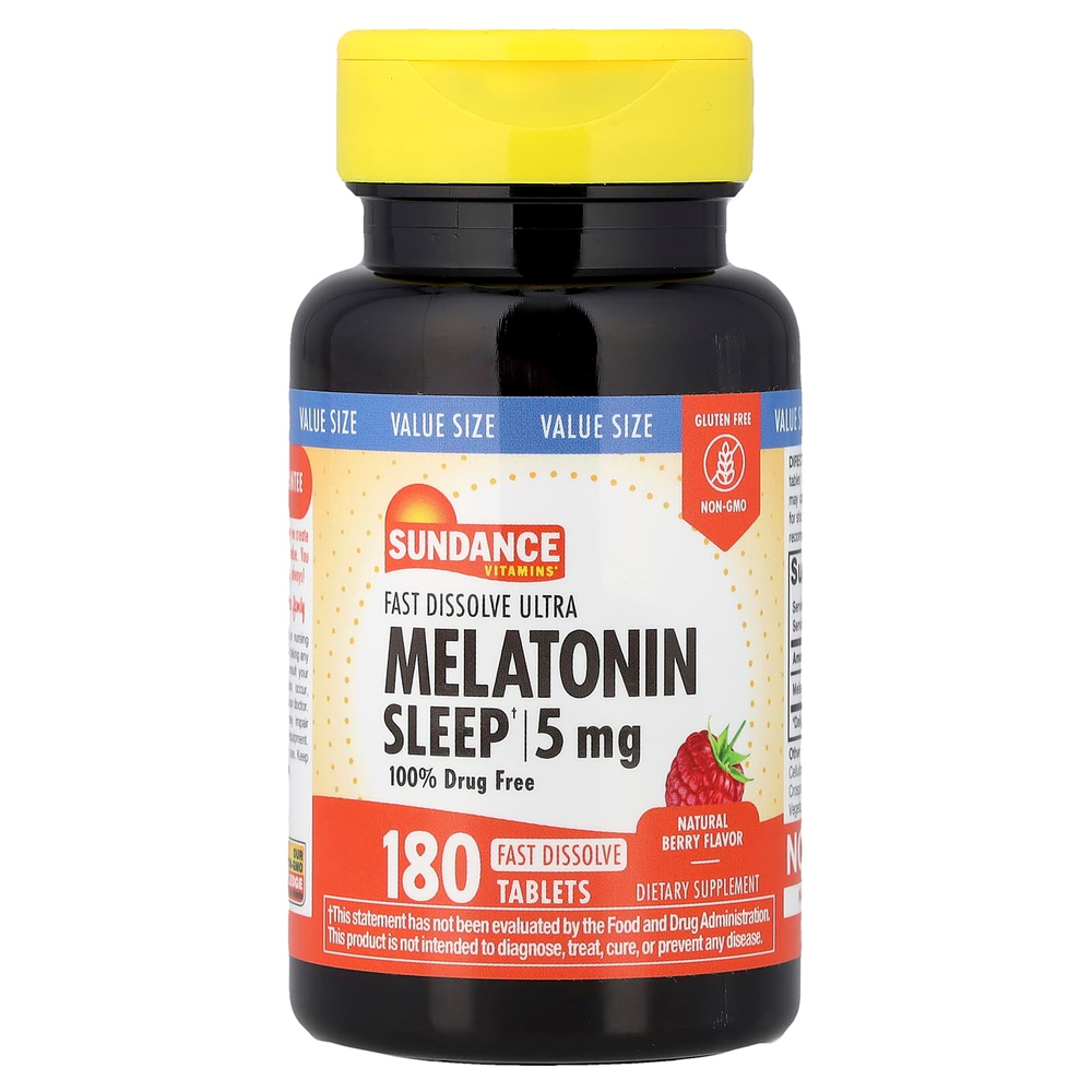 Sundance Vitamins, быстрорастворимый мелатонин, с натуральным ягодным вкусом, 5 мг, 180 быстрорастворимых таблеток