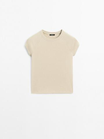 Massimo Dutti Футболка из хлопка реглан с рукавами, дымчатый