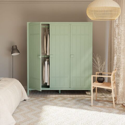 Шкаф для одежды Карлос из сосны, 3 двери, 154х50х173, со штангой и полками, эвкалипт