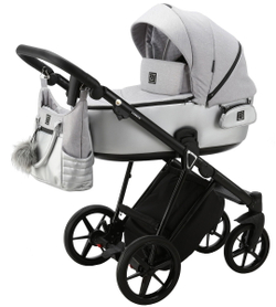 Детская коляска Adamex Porto 2 в 1 PO-PS89 (СВ.СЕРЫЙ+СЕРЕБРИСТАЯ КОЖА)