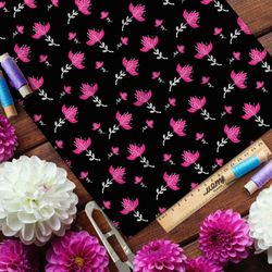Ткань дюспо мелкие яркие цветы на чёрном фоне