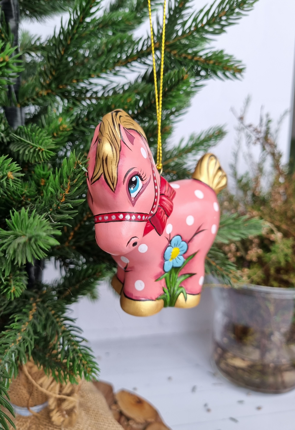Лошадка Пони ёлочная игрушка из фарфора