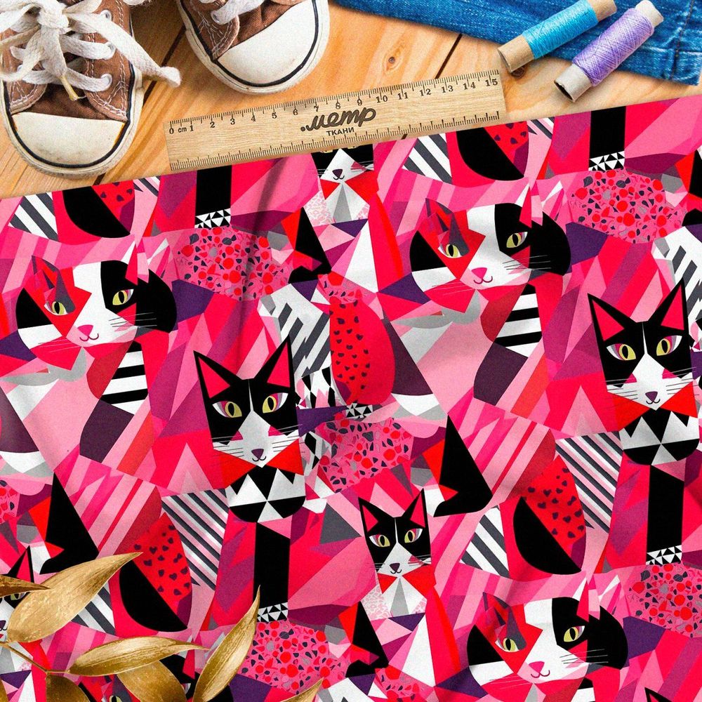 Ткань премиум бифлекс графические коты