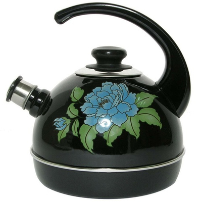 Чайник 3,5л со свистком, консольная ручка, черный "Голубая орхидея"