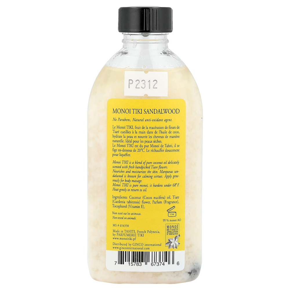 Monoi Tiare Tahiti, Monoi Tiki Tahiti®, кокосовое масло, сандал и сандал, 120 мл (4 жидк. унции)