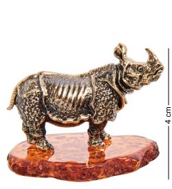 Народные промыслы AM-3217 Фигурка «Носорог» (латунь, янтарь)