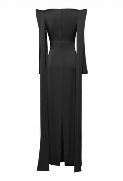 Вечернее платье чёрное с крылышками по окату рукава 32 -19FW