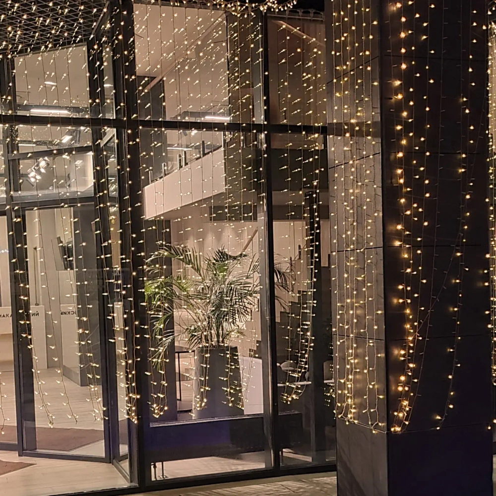 Гирлянда для улицы ЗАНАВЕС «Мерцание» ш2.0* в6.0 м 960 ламп LED, прозрач.пров, IP-54, Теплый белый (возможность соединения)