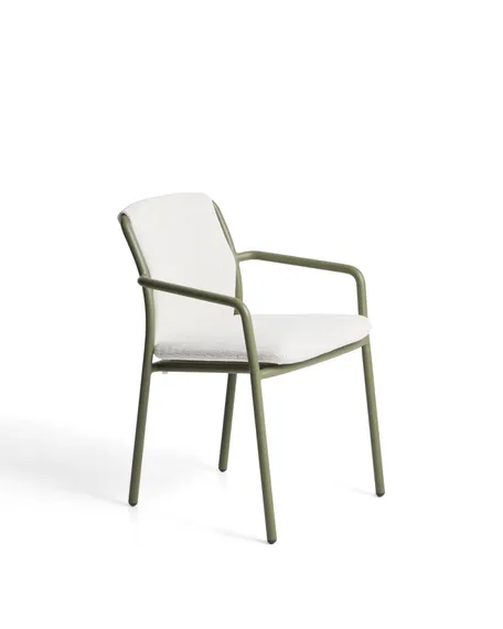 Уличный стул Linosa из зеленого алюминия с бежевой подушкой