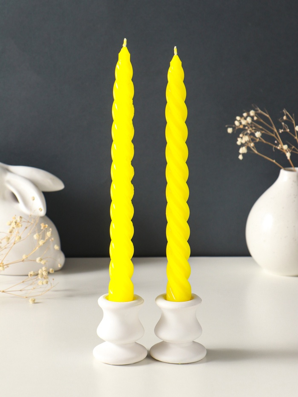Набор свечей витых, 2.3×24.5 см, 5 ч, 50 г, 2 шт., жёлтый