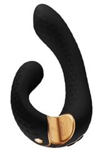 Черный гибкий вибростимулятор MIYO с двумя моторами - 18,5 см.