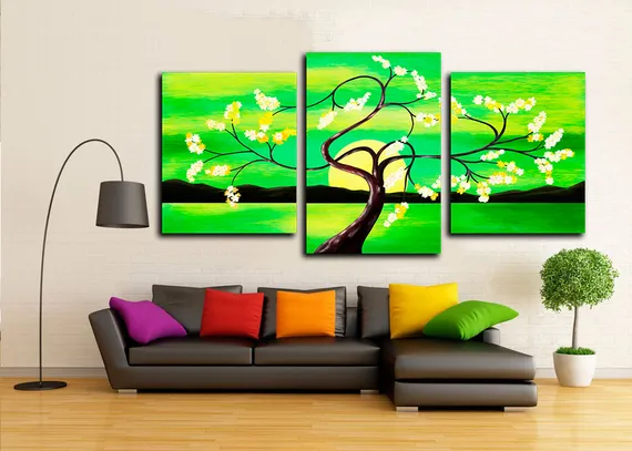 Модульная картина "Зеленый закат"