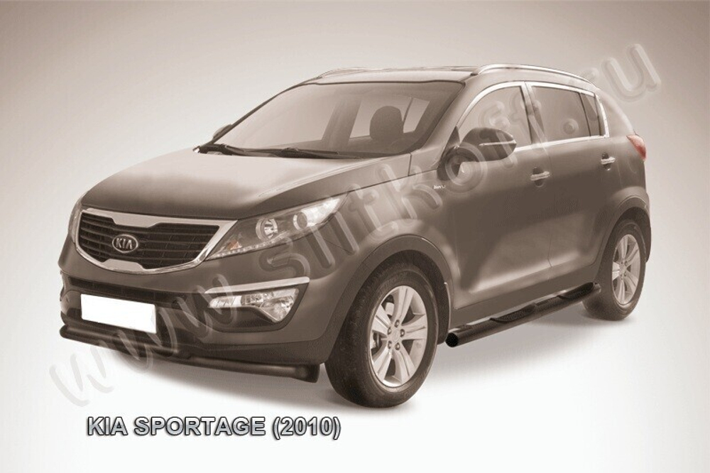 Защита переднего бампера Kia Sportage (2010-2016) d57+d42 серебристая