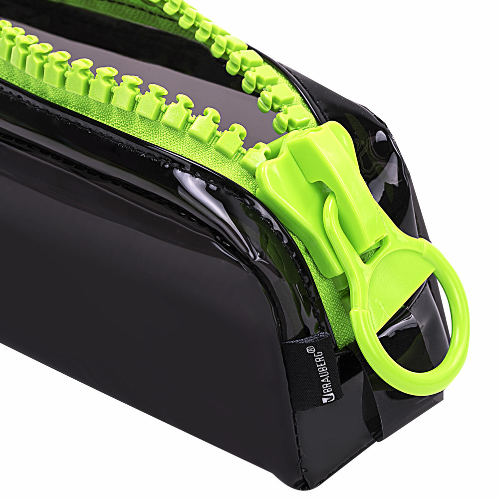 Пенал BRAUBERG с объемной "тракторной" молнией 1 отделение ПВХ 22х8х6 5 см "Neon green" (2 штуки в упаковке)